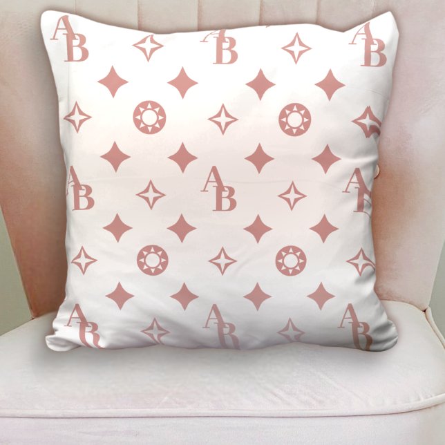 Ro Rosa på vit Anpassningsbar Initial Monogram Mön Kudde (Skapare uppladdad)