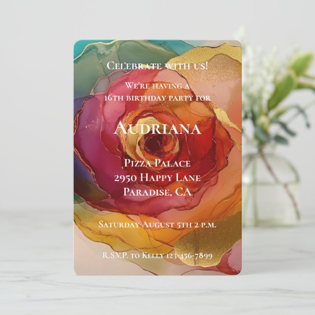 Ro Rosa Peach Gult Blommigt Födelsedag Inbjudningar (Stående Fram)