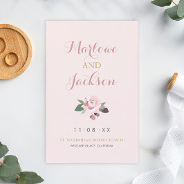 Ro Rosa Peony Blommigt Boho Bröllopsprogram