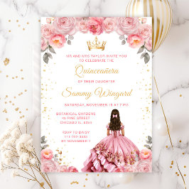 Ro Rosa Princess Blommigt Quinceañera Inbjudningar