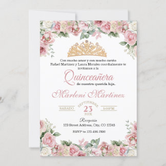 Ro Rosa Quinceañera Blommigt Inbjudningar