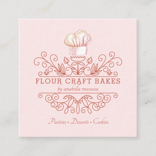 Ro Rosa Ram Bakery Bakers Logotyp Affärskort Fyrkantigt Visitkort (Framsida)