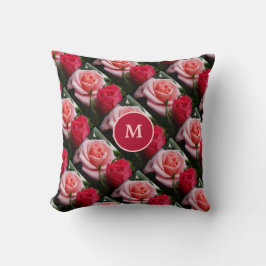 Ro Rosa Red Blommönster Anpassningsbar Monogram Kudde