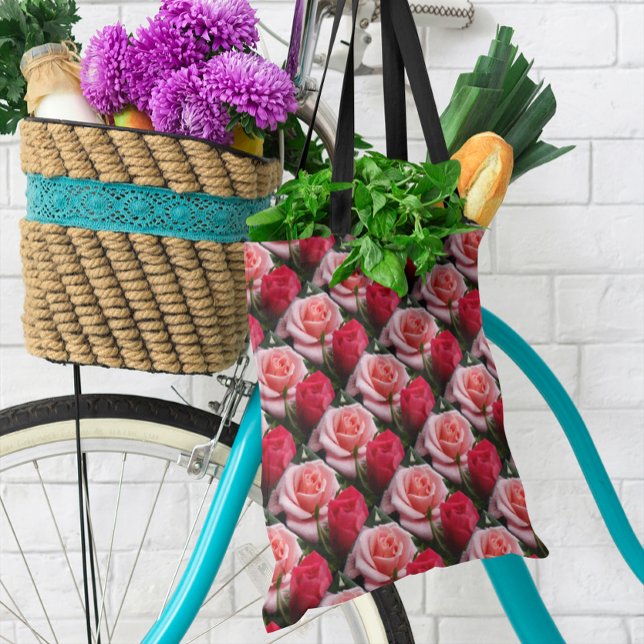 Ro Rosa Red-Blommönster vid utskrift Tygkasse (Roses Pink Red Floral Pattern All Over Print Tote Bag)