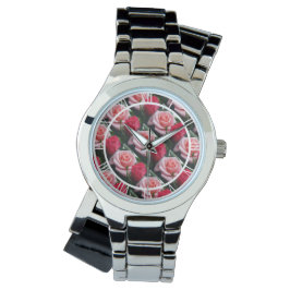 Ro Rosa Red Blommönster Watch Armbandsur