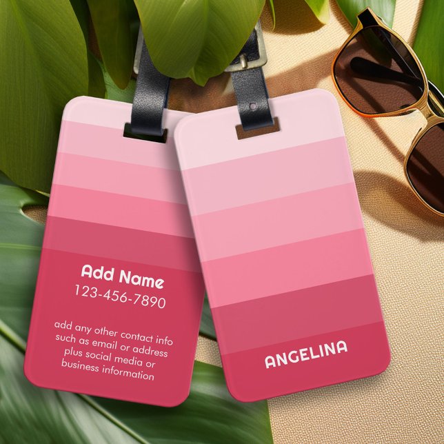 Ro Rosa Retro Rand med Namn och vit text Bagagebricka (Personalized Luggage and Bag Tag)