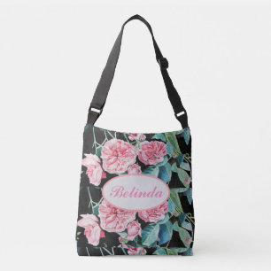 Ro Rosa ros Black blommigt Watercolor Rosor Tote Axelväska