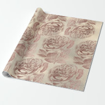 Ro Rosa ros Guld Metallisk Blommigt Sepia Linen