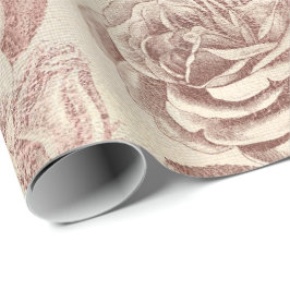 Ro Rosa ros Guld Metallisk Blommigt Sepia Linen Presentpapper