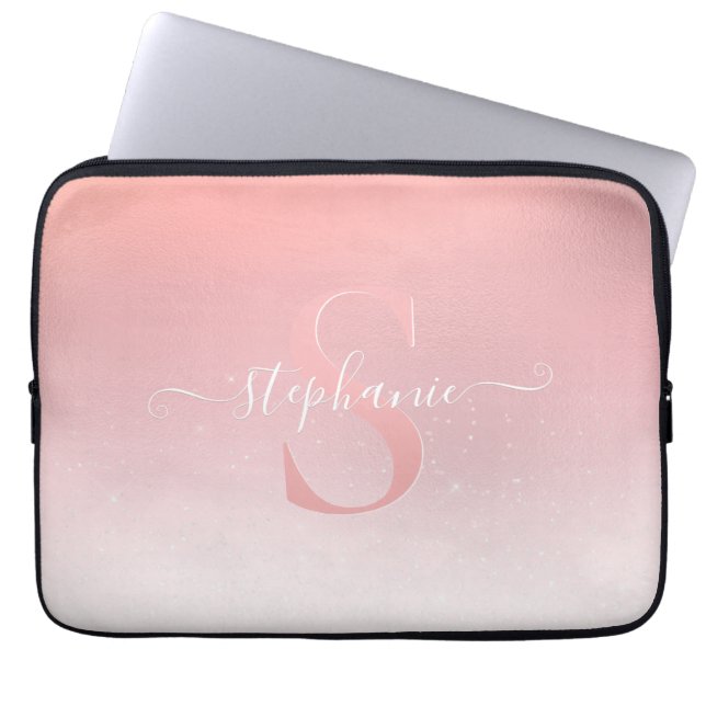 Ro Rosa Shimmer Glitter Gnistra Monogrammad Laptop Fodral (Framsidan)