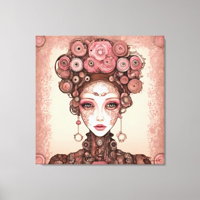 RO ROSA STEAMPUNK FRAMTIDA FANTASY PORTRÄTT WOMAN CANVASTRYCK (Framsida)