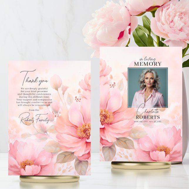 Ro Rosa Sympati Funeral Tack | FOTO Kort (Feminine Vintage Roses Blush Pink Funeral Thank You  PHOTO | Memorial Service)