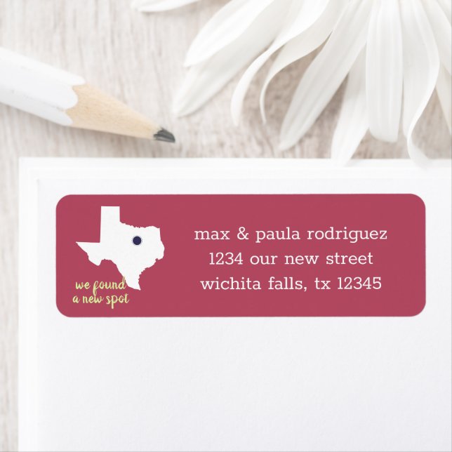 Ro Rosa Vi hittade en ny plats - Texas Flytta Returadress Etikett (Insitu)