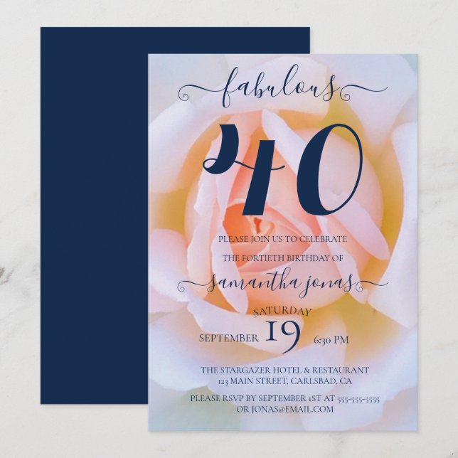  ro rosa vit 40-årsdag party invitati inbjudningar (Fram/baksida)