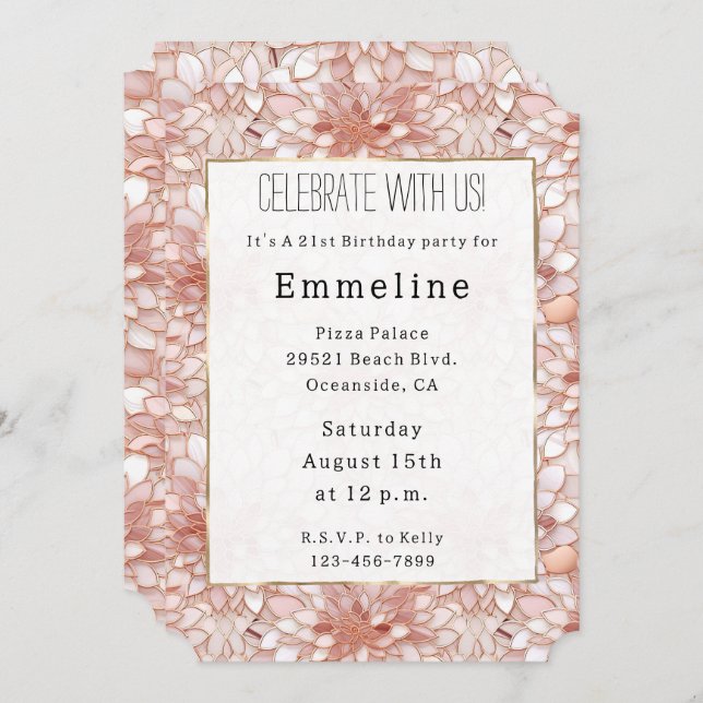 Ro Rosa White Petals Blommigt Inbjudningar (Fram/baksida)