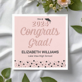 Ro Script Confetti Gratulerar Grad Rosa Napkin Pappersservett
