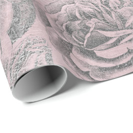 Ro Silver Grått Blommigt Rosa ros Pastel Velvet Presentpapper
