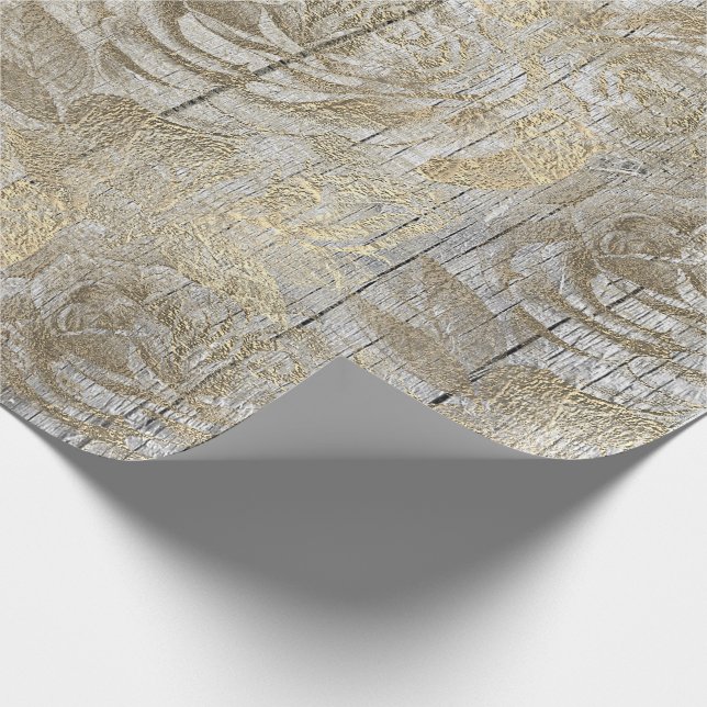 Ro Silver Grått Blommigt  Wood Foxier Guld Rustic Presentpapper (Hörn)