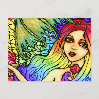 Ro Sjöjungfru Söt Rainbow Girl Postcard Vykort