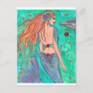 Ro Sjöjungfrun "The Gift" Dolphin Fantasy Art! Vykort