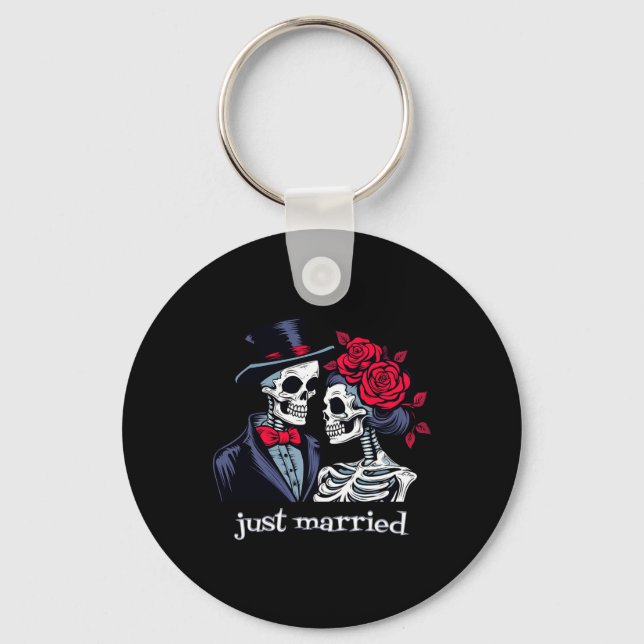 Ro Skeleton Bride and Groom Skeleton Halloween Nyckelring (Framsida)