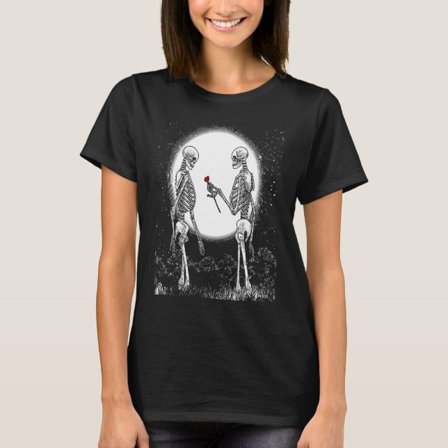 Ro Skeleton Skeleton Hand Röd ros Flower T Shirt (Framsida)