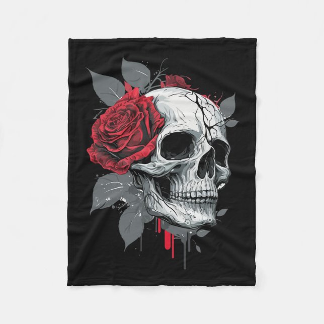 Ro Skeleton Skull Hand Red Flower Ro Fleecefilt (Framsidan)