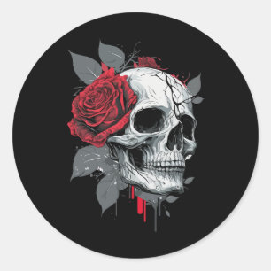Ro Skeleton Skull Hand Red Flower Ro Runt Klistermärke