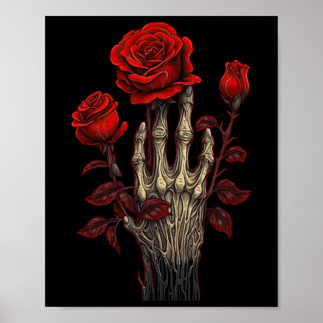 Ro Skeleton Skullhandshand Röd blomma Ro 1 Poster (Framsidan)