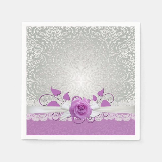 Ro Snöre Silver/Lila Damask Napkins Pappersservett (Framsidan)