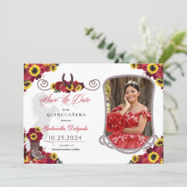 Ro Solblommor Quinceañera Spara datumfoto Inbjudningar