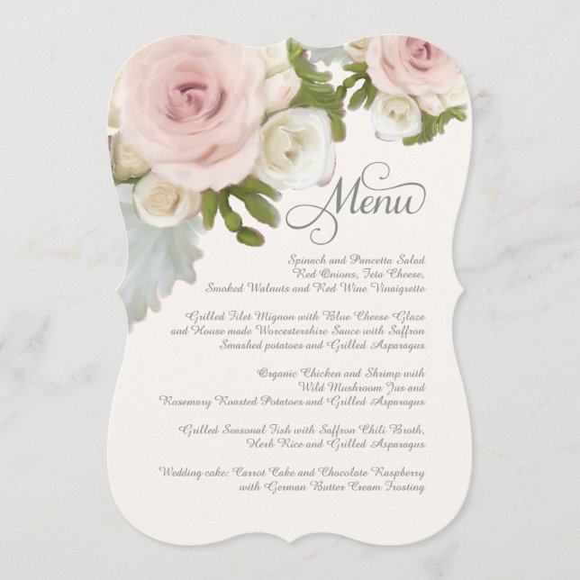 Ro Succulent Romantic Blommigt Bröllop Menu Meny (Framsida)
