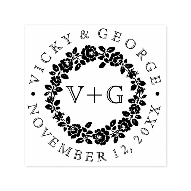 Ro, svart och vit blommigt bröllop självfärgande stämpel (Design)