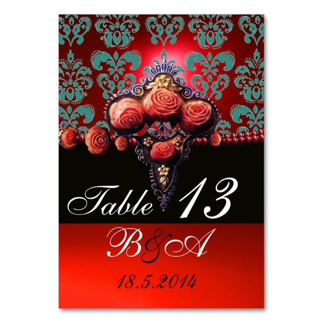 RO,SVART VATTENBLÅTT DAMASK MONOGRAM BORDSNUMMER (Baksidan)