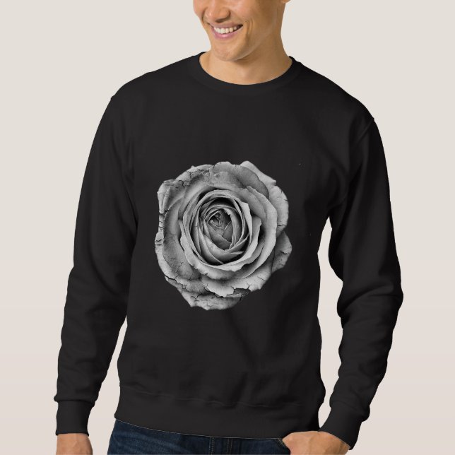 Ro Svartvit Söt blomma Lång Ärmad Tröja (Framsida)