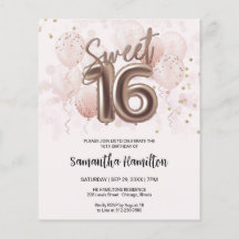 Ro Sweet 16 Bday Balloons Rosa Budge-inbjudan