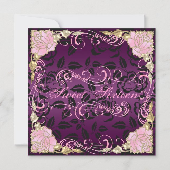 Ro & Swirl Rosa Sweet 16 Birthday Inbjudan (Framsida)