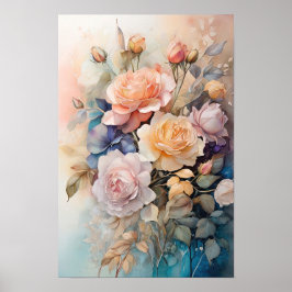 Ro Symphony - Vattenfärgsblommor - Blommigt Art Poster