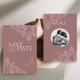 Ro Taupe Classic Script Damask Photo Bröllop Spara Datumet