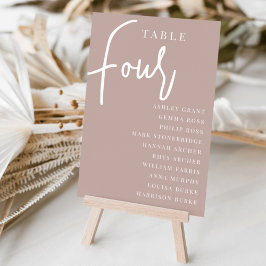 Ro Taupe Hand Scripted Bord FOUR + Guest Namn Bordsnummer