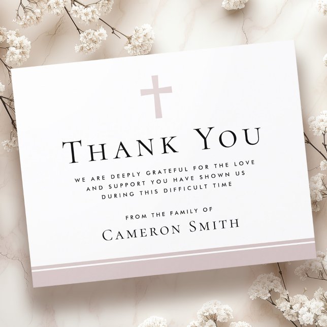 Ro taupe kor begravningssympati tack för ditt kort (Rose taupe cross funeral sympathy thank you card)
