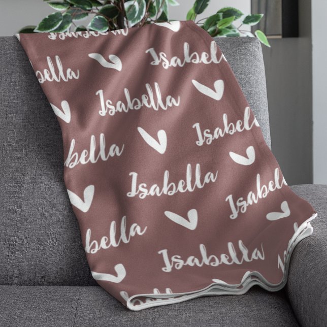 Ro Taupe Personlig Namn Blanket med hjärter Fleecefilt (Skapare uppladdad)