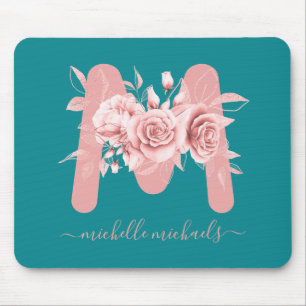 Ro Teal Blommigt Watercolor Monogram Musmatta