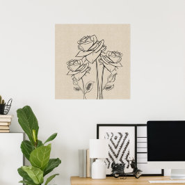 Ro Teckning Canvas Flower Poster
