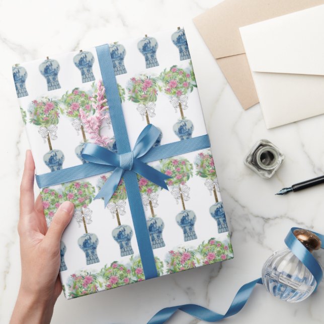 Ro Topiary Blue and White Ginger Burk Presentpapper (Gifting)