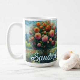 Ro Topiary Van Gogh Stil Rosor Blommigt Rosa Kaffemugg
