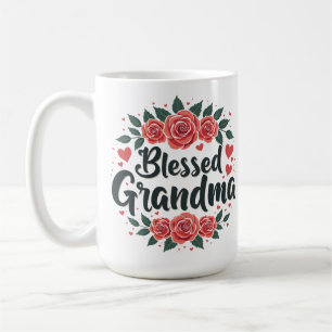 Ro Typografi av den välsignade Grandma Blommigt Vi Kaffemugg