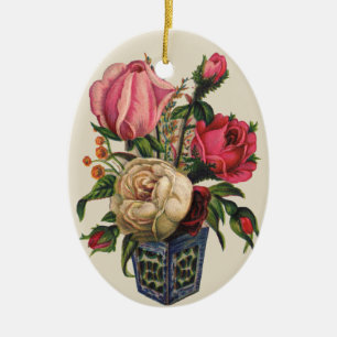 Ro Victorian blommigt bukett med rosor Julgransprydnad Keramik