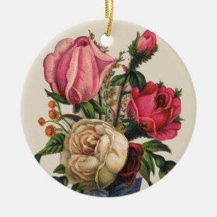 Ro Victorian blommigt bukett med rosor Julgransprydnad Keramik