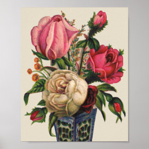 Ro Victorian blommigt bukett med rosor Poster